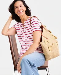 Style & Co Women's Striped Lace-Up Short-Sleeve Top, Macy's Exclusive