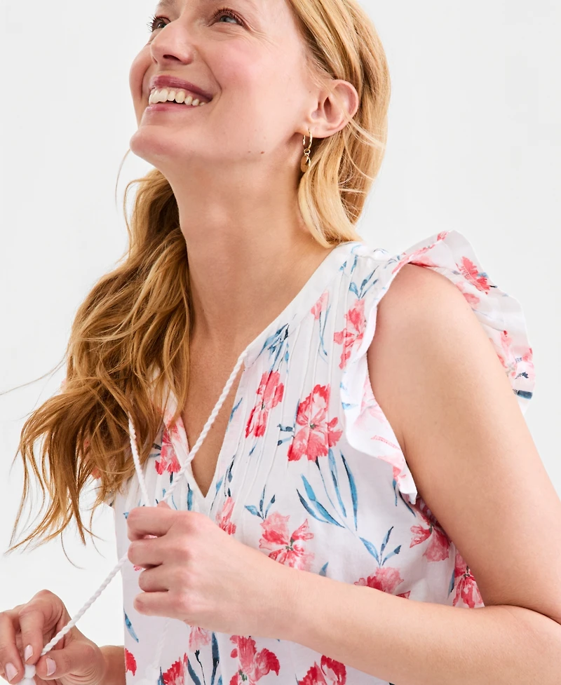 Style & Co Women's Printed Pintuck Flutter Sleeve Top, Macy's Exclusive