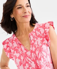 Style & Co Women's Printed Pintuck Flutter Sleeve Top, Macy's Exclusive