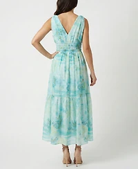 Taylor Women's Smocked Waist V-Neck Dress