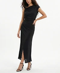 Taylor Women's Asymmetrical Draped Fit & Flare Boat Neck Midi Dress