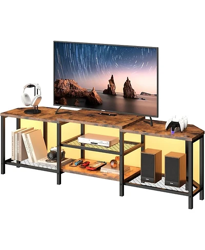 gaomon TV Stand with Power Outlet for Tvs Corner Entertainment Center, Media Console Table 3-Tier Open Storage Shelves