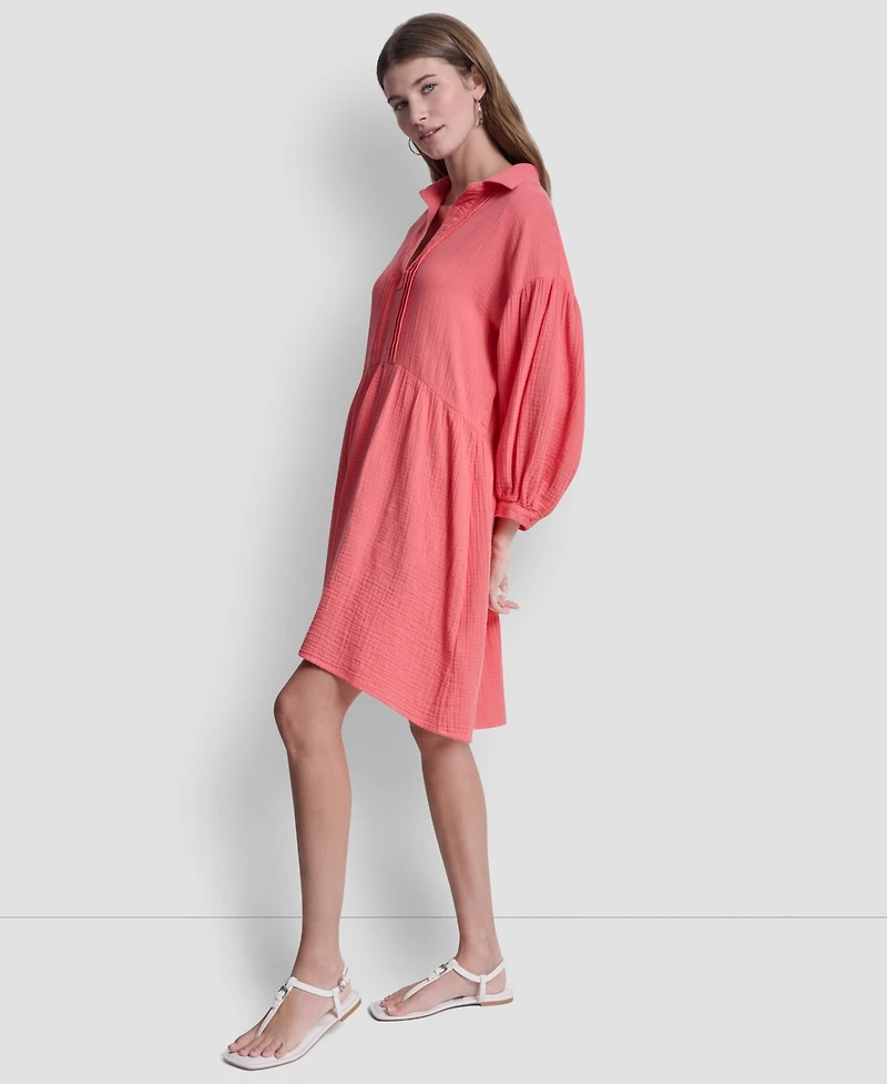 Dkny Jeans Women's Henley Pleated Tiered Dress