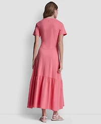 Dkny Jeans Women's Ruched Bodice Crewneck Long Dress