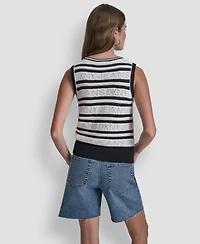 Dkny Jeans Women's Sleeveless Logo Pointelle Striped Sweater
