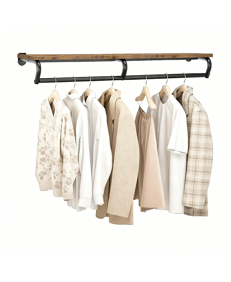 Yigii Wall Mounted 2-in-1 Clothes Rack with Top Shelf for Keys & Clothes
