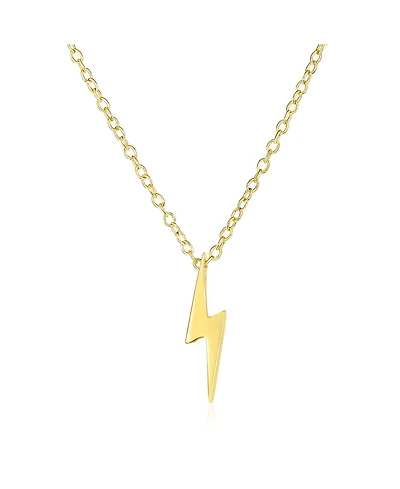 Bling Jewelry Minimalist Geometric Lightning Bolt Pendant Necklace Cz Accent Gold Plated Sterling Silver
