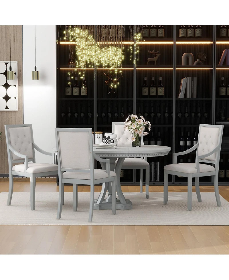 Streamdale Furniture Retro Extendable Round Dining Set with 4 Chairs