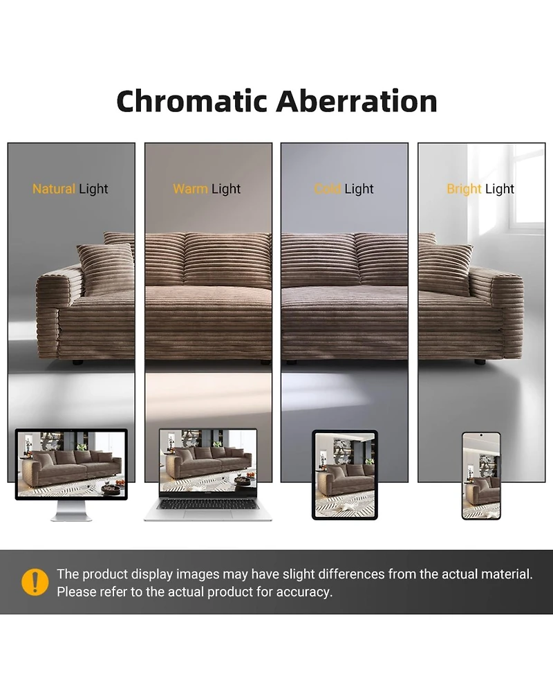 Streamdale Furniture Plush Corduroy 3-Seat Sofa with Movable Ottoman