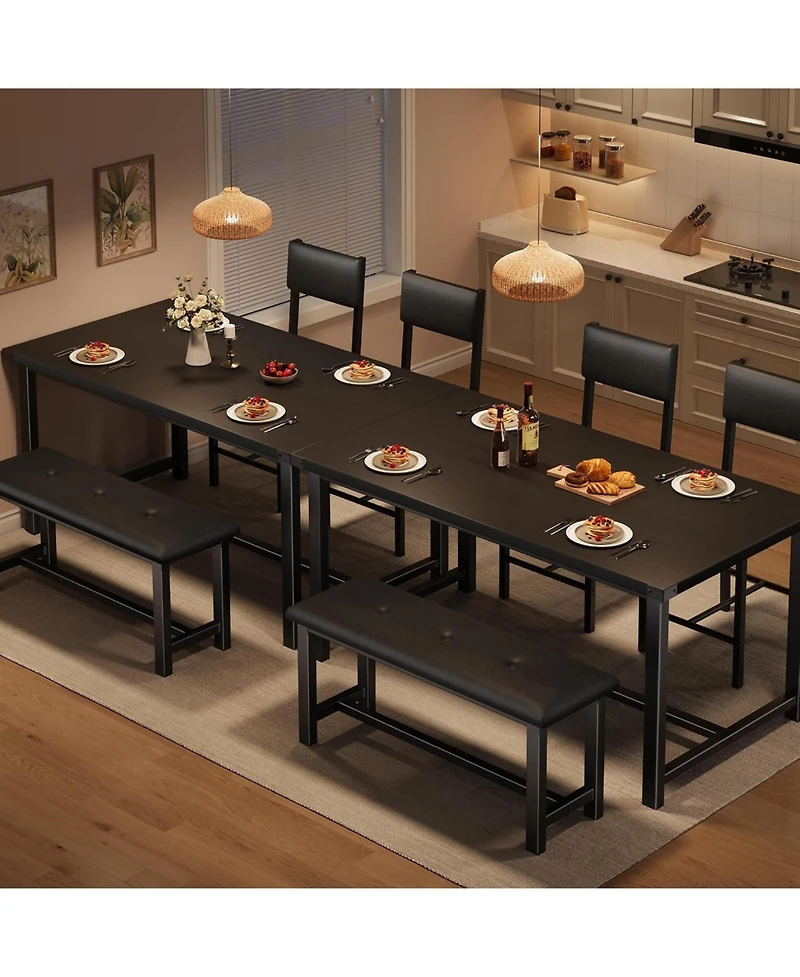 gaomon Dining Table Set for 4 Kitchen Table with 2 Upholstered Chairs and Bench Wood Kitchen Dining Room Set for Small Space Apartment Home Kitchen