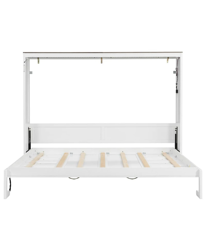 Streamdale Furniture Full Size Murphy Bed with Led Light, Foldable Cabinet