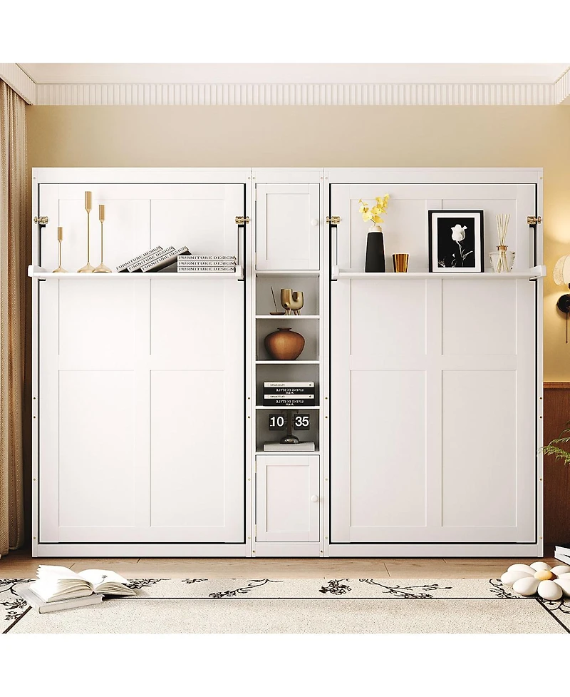 Streamdale Furniture Streamdale Dual Twin Wall Murphy Beds w/ Cabinets & Shelves