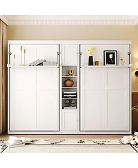 Streamdale Furniture Streamdale Dual Twin Wall Murphy Beds w/ Cabinets & Shelves