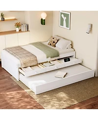 Streamdale Furniture Twin Platform Bed with Trundle and 2 Drawers, Solid Wood