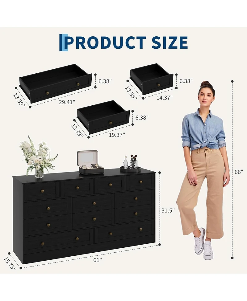 gaomon 2 Drawers Wood Dressers for Bedroom, Wooden Chest of Clothes Storage Organizer Living Room, Modern Wide Tv Dresser 65 Inch