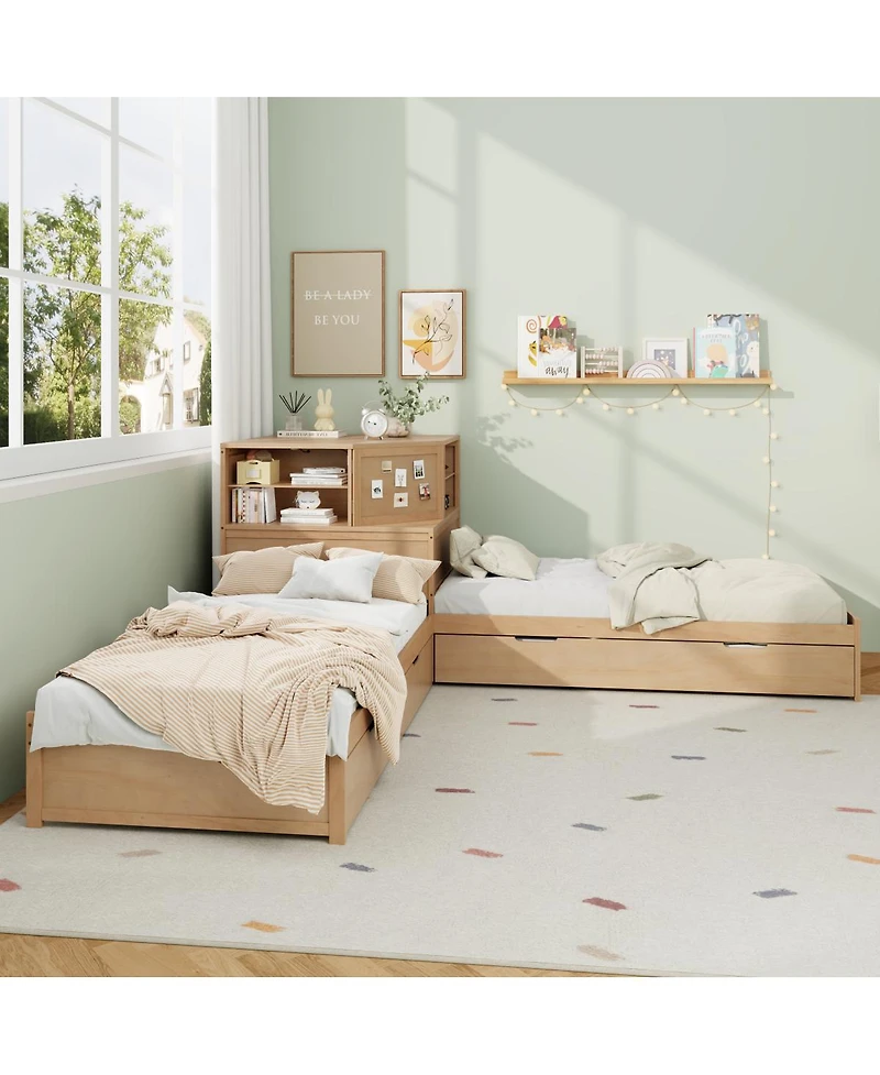 Streamdale Furniture L-Shaped Twin Bed Frame w/ Trundle, Drawer