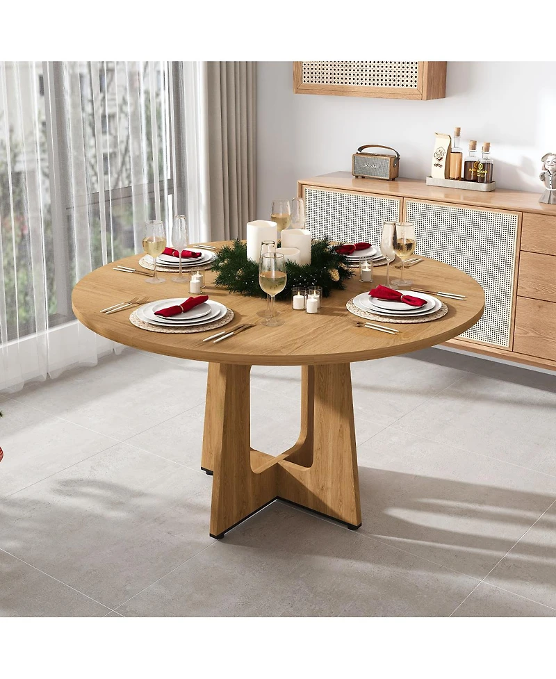 Streamdale Furniture Streamdale Farmhouse Round Dining Set: Oak Table & 4 Chairs with Pu Cushions