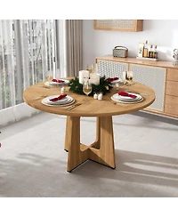 Streamdale Furniture Streamdale Farmhouse Round Dining Set: Oak Table & 4 Chairs with Pu Cushions
