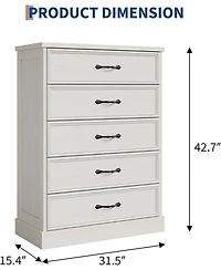 gaomon 5 Drawer Tall Dresser, 43" Wooden Storage Chest for Bedroom, Nursery, Entryway