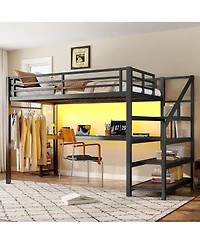 Streamdale Furniture Twin Xl Loft Bed with Desk, Storage Stairs, Led Lights & Usb Ports
