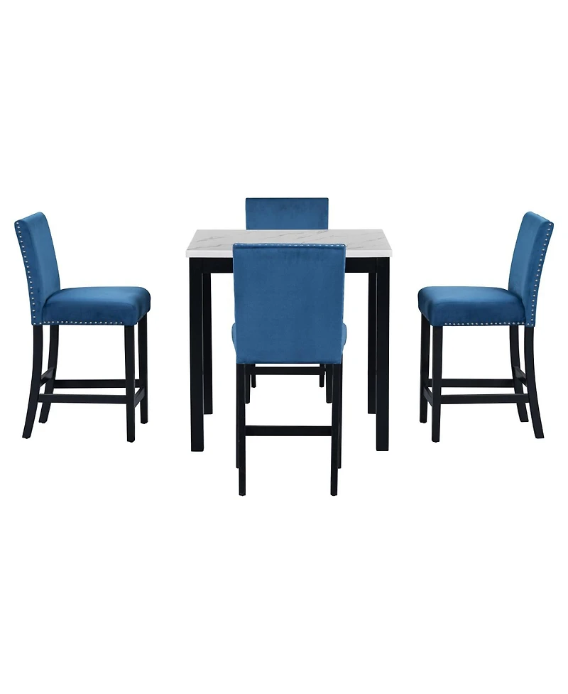 Streamdale Furniture 5-Piece Counter Height Dining Set with Faux Marble Table & Velvet Chairs