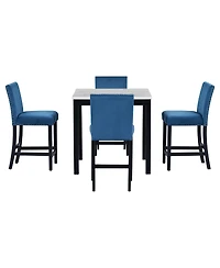Streamdale Furniture 5-Piece Counter Height Dining Set with Faux Marble Table & Velvet Chairs
