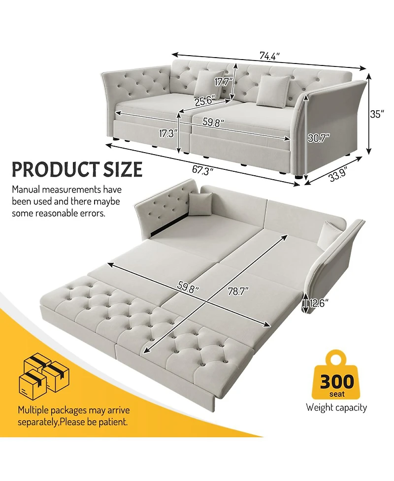 Streamdale Furniture Sofa Bed with Handmade Fabric Flower Design.