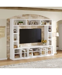 Streamdale Furniture Entertainment Center Wall Unit for TVs up to 80" with Bookshelves & Glass Doors