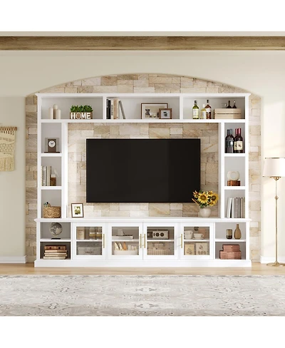 Streamdale Furniture Entertainment Center Wall Unit for TVs up to 80" with Bookshelves & Glass Doors