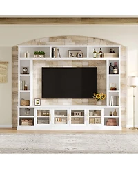 Streamdale Furniture Entertainment Center Wall Unit for TVs up to 80" with Bookshelves & Glass Doors