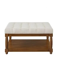 Streamdale Furniture Large Square Tufted Linen Ottoman Coffee Table with Solid Wood Shelf