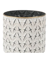 LuxenHome Set of 3 Distressed White and Black Metal Cachepot Planters with Legs