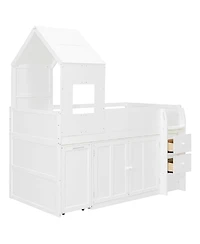 Streamdale Furniture Twin Size Wooden Loft Bed with Desk, Drawers and Cabinets