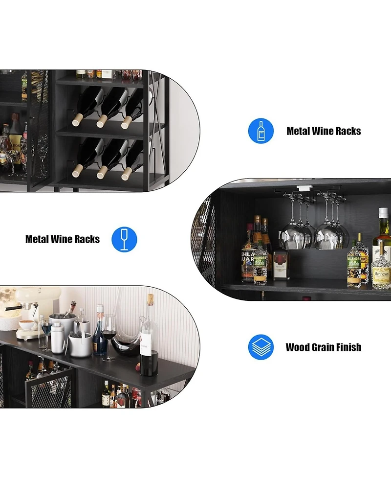 gaomon Farmhouse Wine Bar Cabinet with Wine Rack and Glass Holder Rustic Coffee Bar with Led Light Metal Sideboard and Liquor Table Cabinet