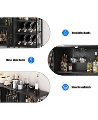 gaomon Farmhouse Wine Bar Cabinet with Wine Rack and Glass Holder Rustic Coffee Bar with Led Light Metal Sideboard and Liquor Table Cabinet