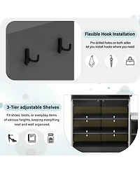 Rainsken Entryway Bench Shoe Cabinet with Adjustable Shelves and Hooks