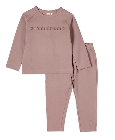 MeMoi Baby Boys 2 Piece "Sweet Dreams" Cotton-Rich Fleece 3D-Embossed Lounge Set