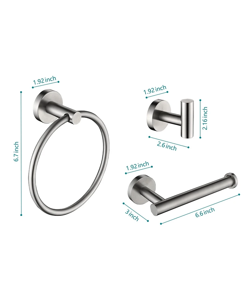 Rainsken 3 - Piece Bathroom Hardware Set, Toilet Paper Holder, Clothes Hook and Towel Rack Ring