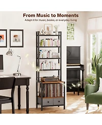 Yigii 6-Tier Cd Dvd Vinyl Storage Tower with Drawers for Living Room