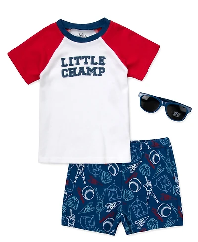 Baby Essentials Boys' Little Champ Top, Shorts and Sunglasses, 3-Piece Set