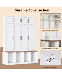 Streamdale Furniture Farmhouse Hall Tree with Hidden Hooks & 8-Door Bench