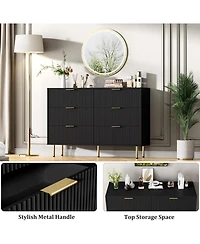 gaomon "47" wide modern 6 drawer fluted dresser with metal handles—wood chest for bedroom or living room."