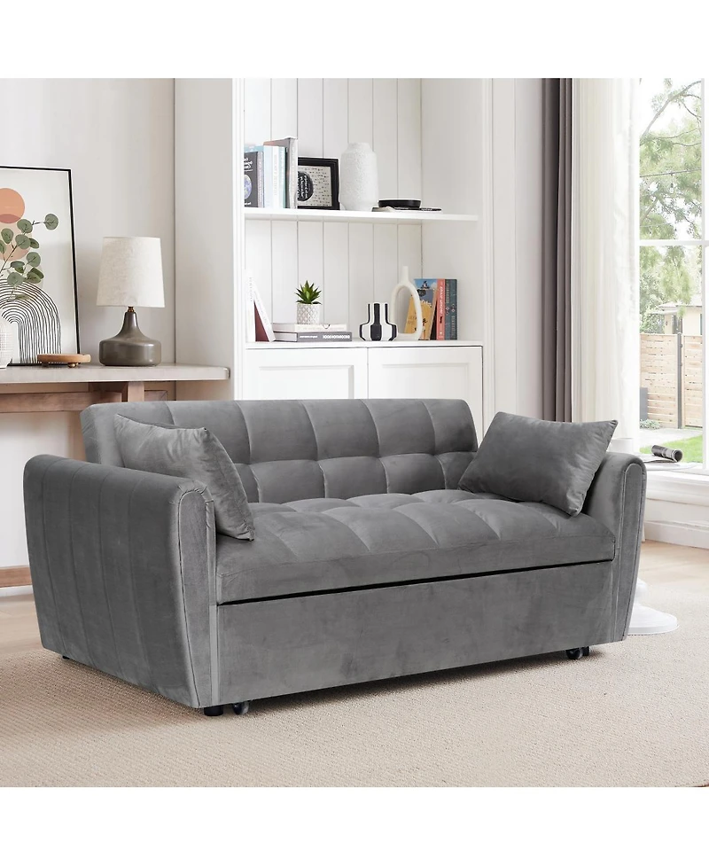 Streamdale Furniture 65-inch 3-in-1 Foldable Sofa Bed, Modern Velvet Double Sofa with Adjustable Back