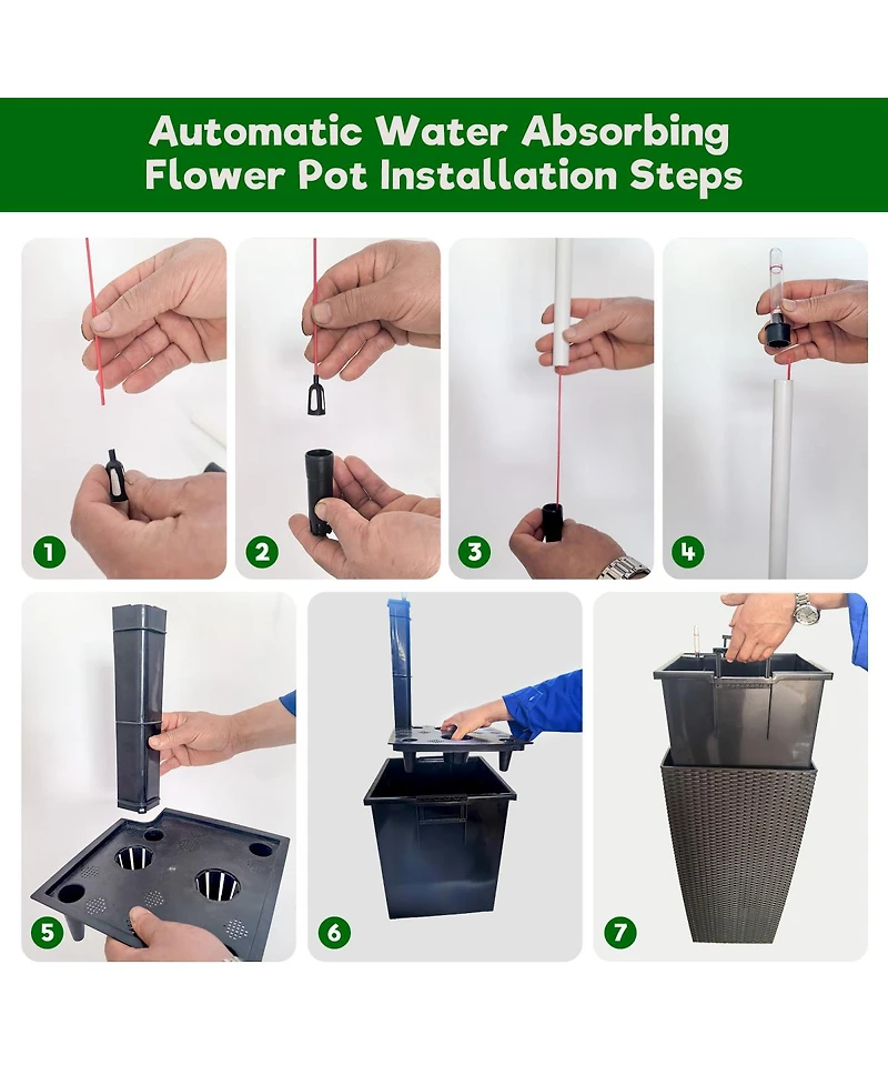 Streamdale Furniture Pack of 2 Square Planter 22-Inch Faux Rattan Flower Pot with Auto Watering