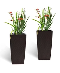 Streamdale Furniture Pack of 2 Square Planter 22-Inch Faux Rattan Flower Pot with Auto Watering