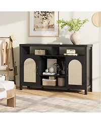 gaomon 52" Farmhouse Wine Bar Cabinet with Rattan Doors, Adjustable Shelves, Wine Racks—Boho Coffee Bar Sideboard for Living or Dining Roo