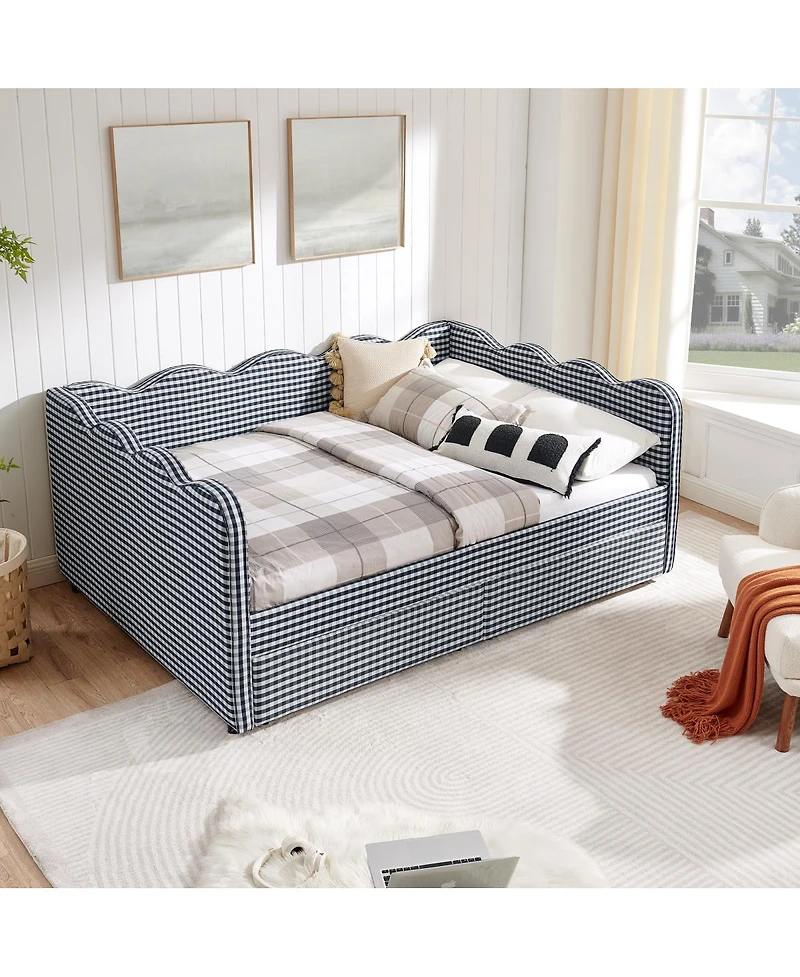 Streamdale Furniture Streamdale Cozy Gingham Daybed with Storage Drawers