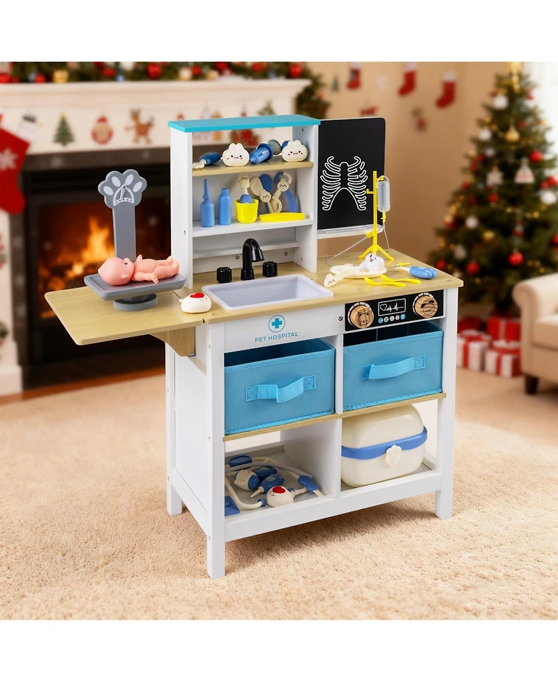 Slickblue Wooden Doctor Office Playset Medical Center Toy with Blackboard