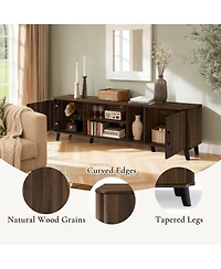 LuxenHome Dark Oak Manufactured Wood 71-Inch Wide Tv Console Cabinet