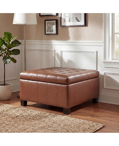Streamdale Furniture Pu Storage Ottoman with Rubber Wood Legs, 30.25" Square Tufted